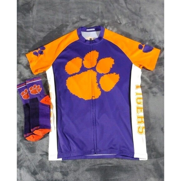 Clemson Football XL Jersey Shirt & Socks Orange Blue White Full Zip Pockets - Picture 1 of 13